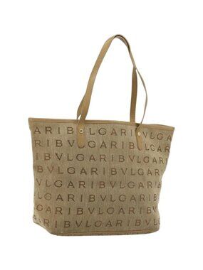 BVLGARI Logo Mania Tote Bag Canvas Beige Gold